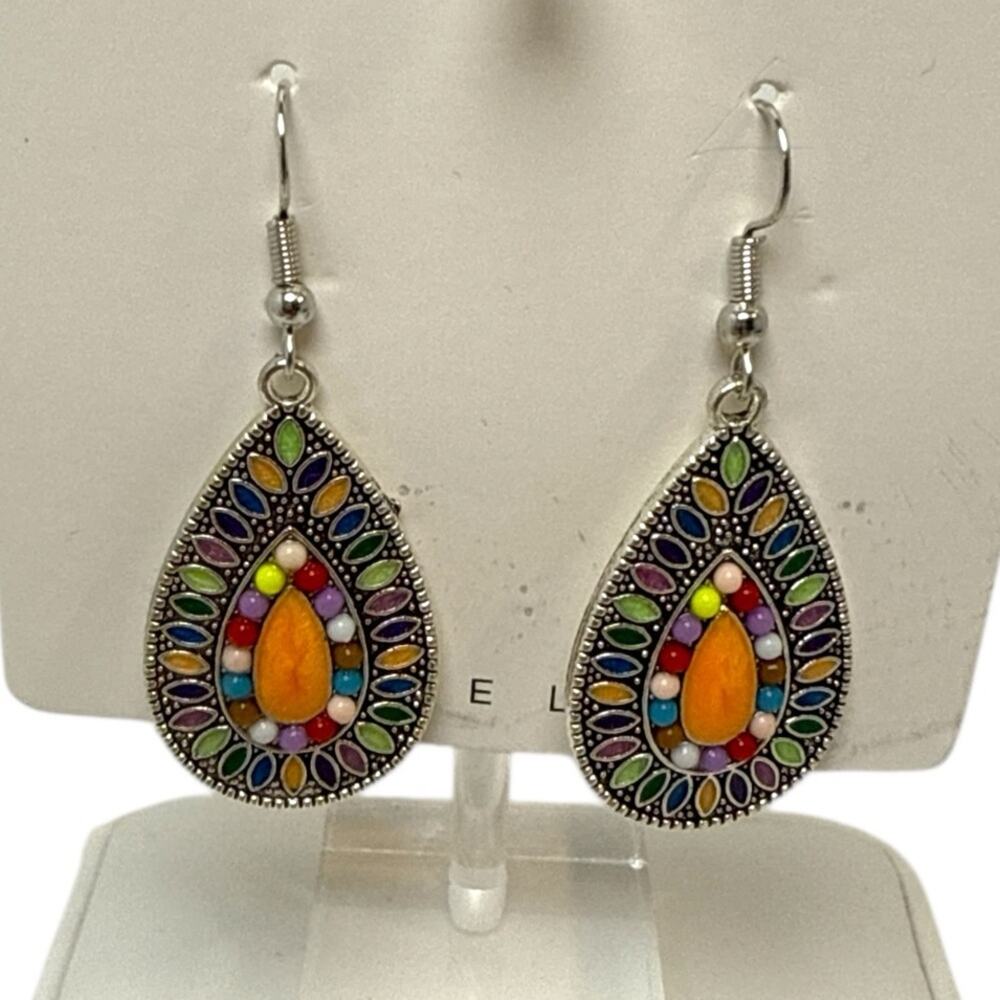 Colorful Teardrop Earrings pierced boho statement NWT